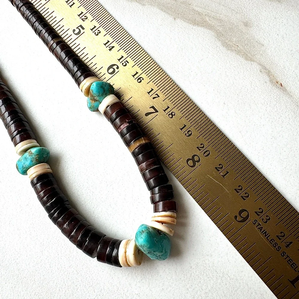 VTG Native Amer Heishe Necklace Turquoise 18in Choker Graduated Santo Domingo